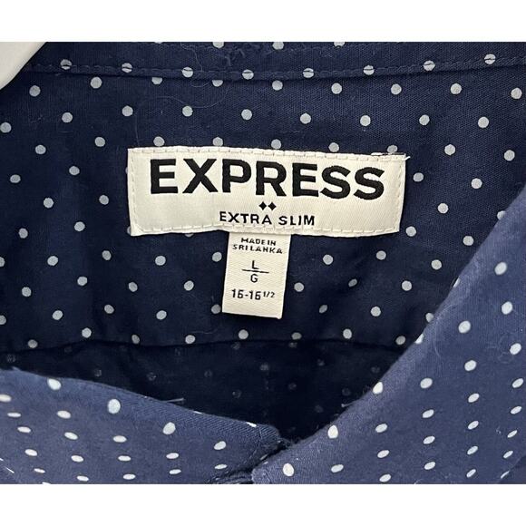 Express Extra Slim Polka Dot Long Sleeve Button Up Shirt Mens Size Large Blue - Picture 3 of 7